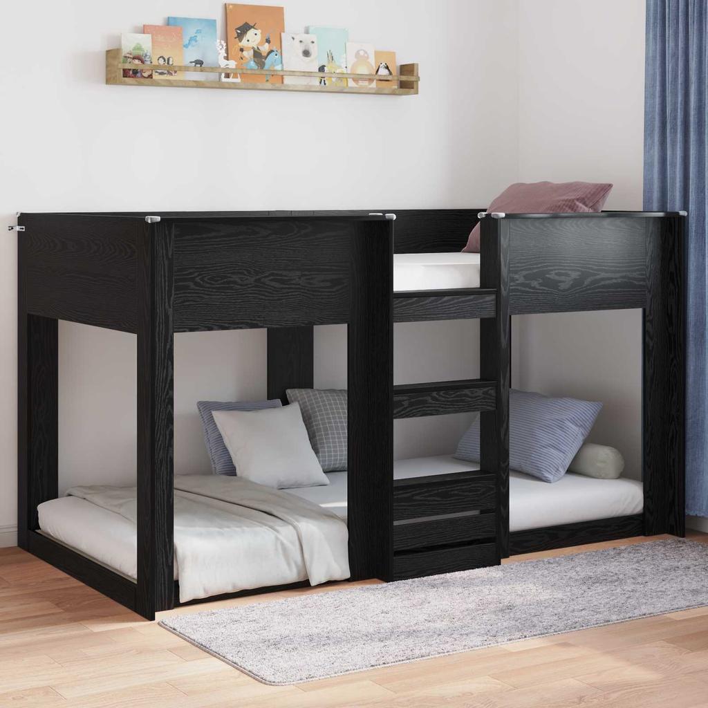 Floor Bed Frame Black Oak Effect 75 x 190 cm Wood Based Material
