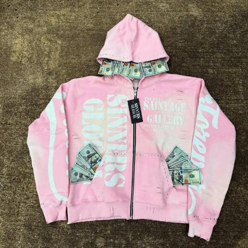 Vintage Harajuku Streetwear Zip-Up Cardigan Sweatshirt Couple Matching Womens Fashion