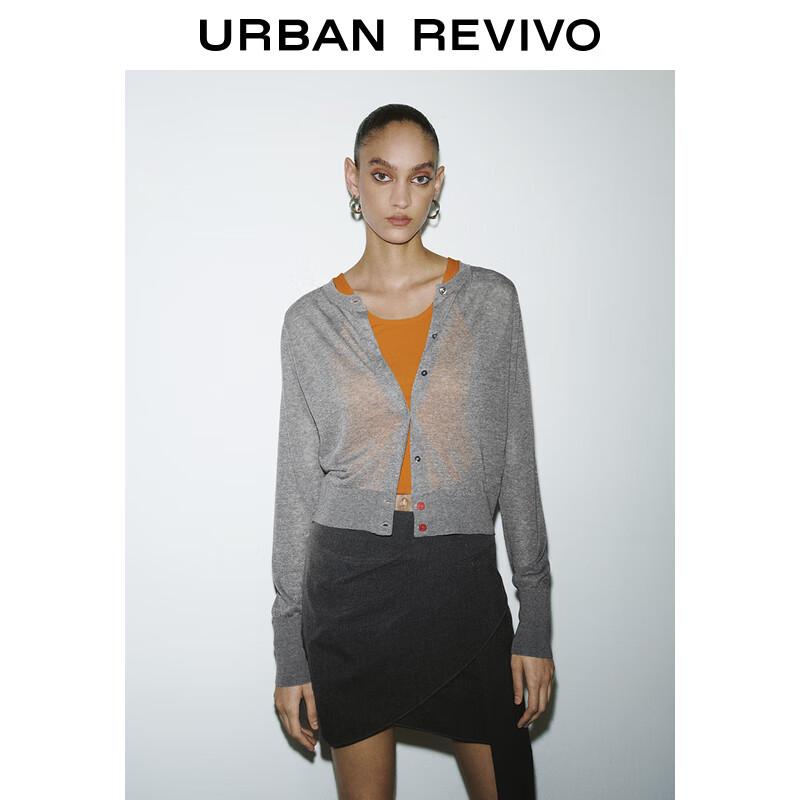 

UR2025 Women s Grey-Tone Round Neck Knit Cardigan S