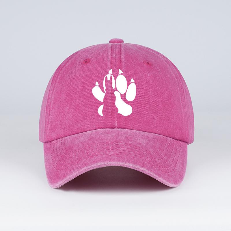 Wolf Paw Print Washed Baseball Cap Adjustable Unisex Vintage Cotton Outdoor Sun Hat