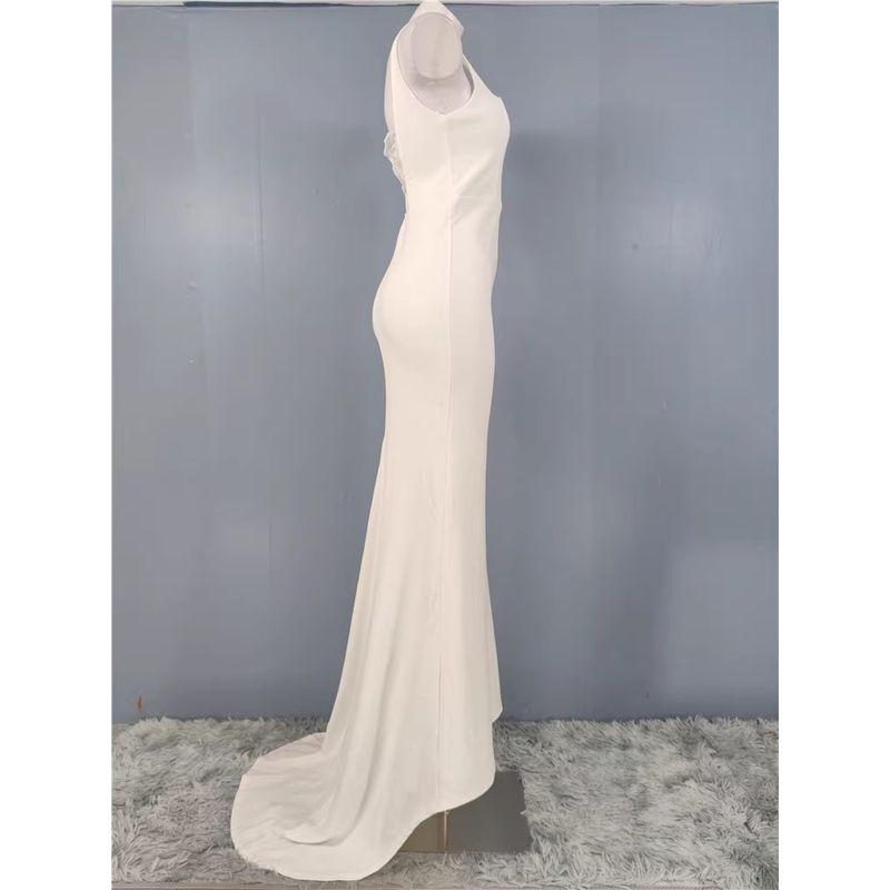 Foreign Trade Order Lu's Twist Simple Backless Sheath Fishtail White Light Wedding Dress Guest Dresses Cocktail Party Jumpsuit Long Dress Women
