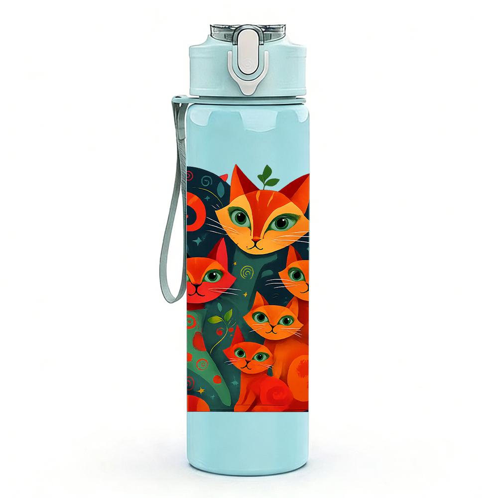 1PC Multicolor Stacked Cat Group 750ml Color Plastic Sports Water Bottle Leakproof Flip Straw Lid For Sports Office Home Use