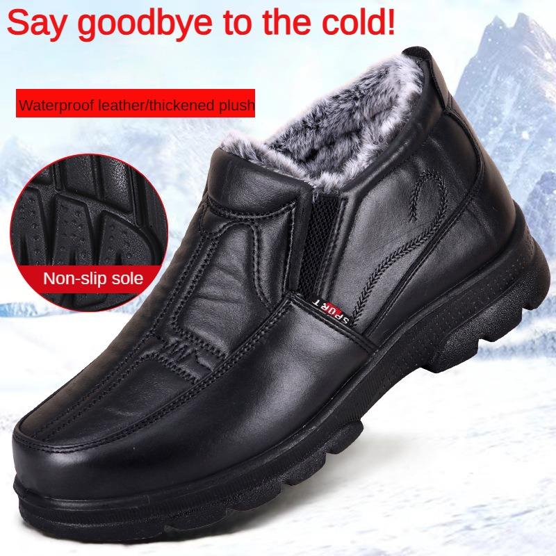 Shoes for Men Winter Fashion Non-slip Cotton Shoes Men's Thickened Leather Waterproof Casual Snow Boots Zapatillas Hombre