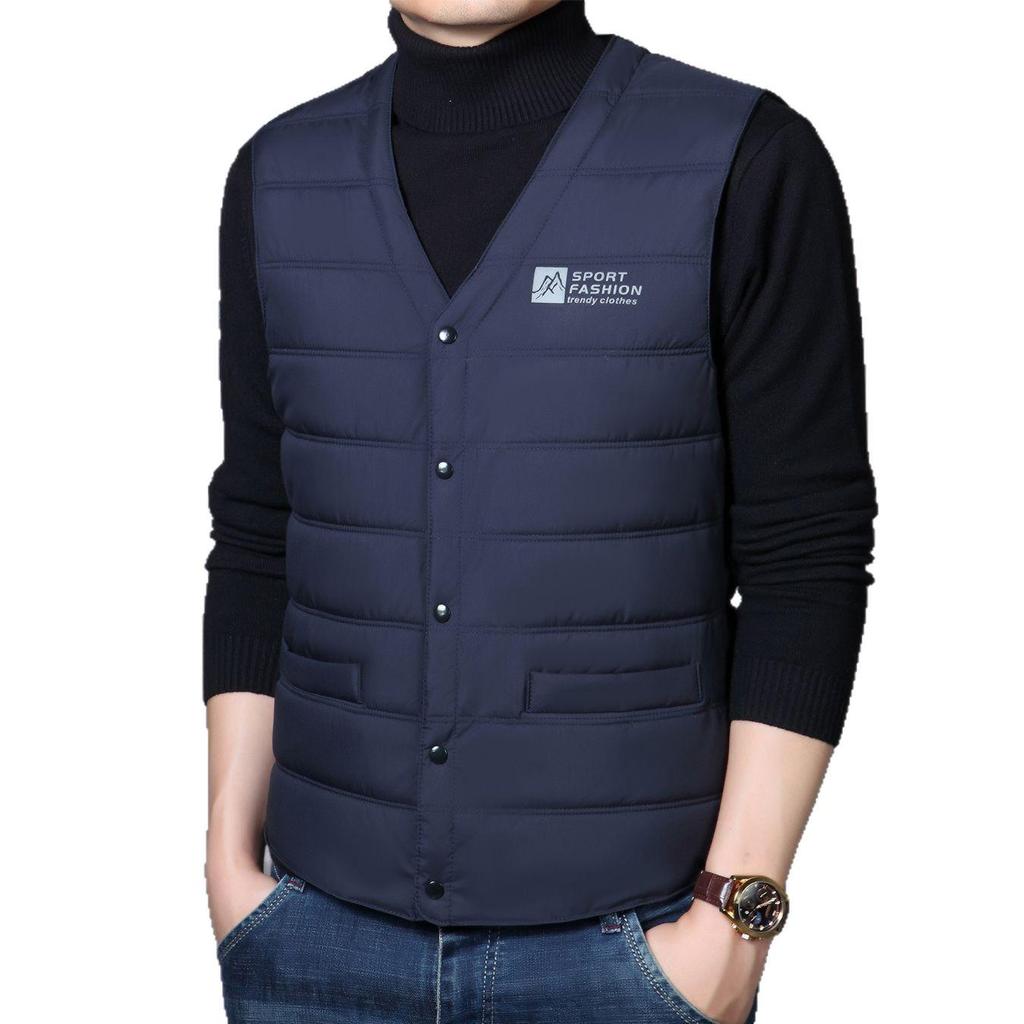 Men's Plus Size Cotton Vest - Sleeveless, Warm, Casual Fit for Seniors - Ideal for Autumn and Winter