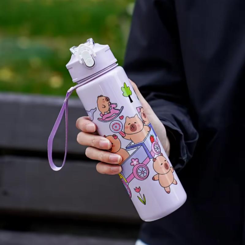 750ml Capybara Water Bottle For Kids Water Sippy Cup With Silicone Straw Leakproof Plastic Water Bottles Summer Kids Water Cup