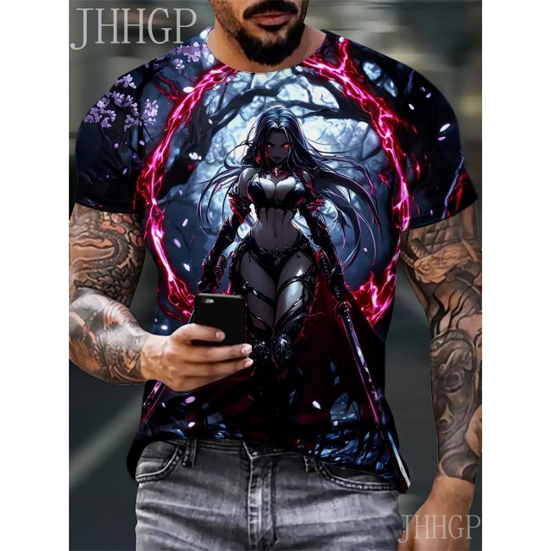 Plus Size Men'S Trendy Loose T-Shirt Angel Muscle Print Design Casual Versatile Top Christian