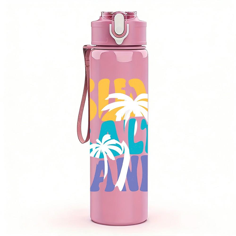 1PC Sun Salt Sand Letter 750ml Color Plastic Sports Water Bottle Leakproof Flip Straw Lid Suitable for Sports Office Home Use