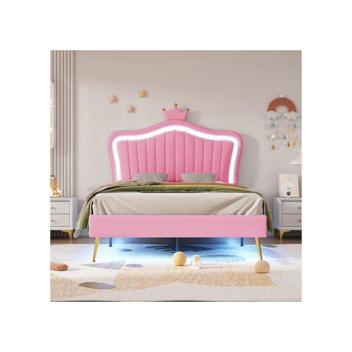 Pat pentru copii - MUVOE - 90 x 200 cm - Piele ecologică - LED - Design scoică