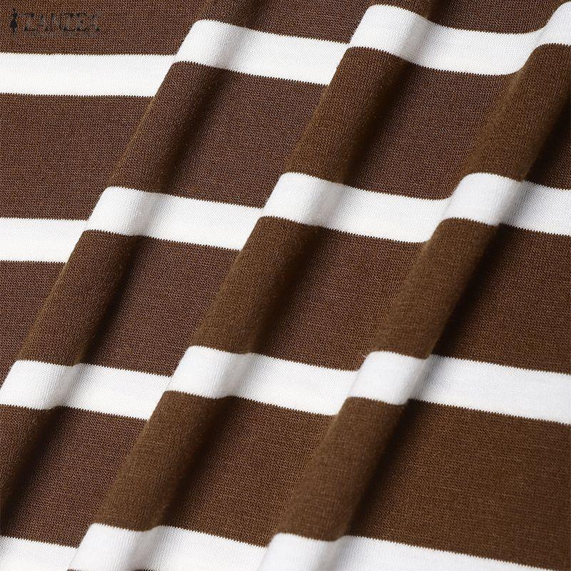 ZANZEA Women Muslim Casual Stripe Print Loose Long Sleeve Dress