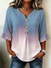 Women's Lavender Solid V-Neck Button Front Blouse, 3/4 Ruffle Bell Sleeve Loose Casual Top for Spring Summer Office & Daily Wear