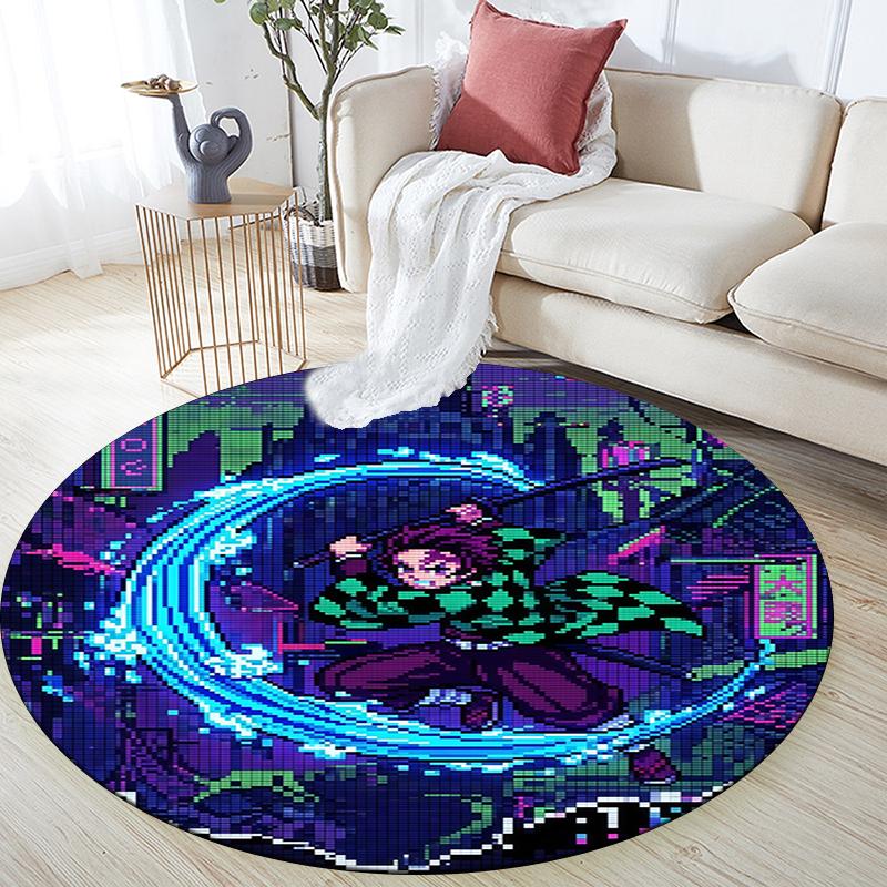Tanjiro Kamado Pattern Round rug,Carpet Rug for Living Room Bedroom Playroom ,Non-slip Floor Mat,Holiday Gifts and Birthday Gifts.