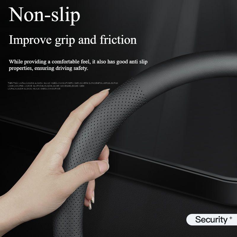 Universal Nappa Leather Car Steering Wheel Cover Breathable Sweat Absorbing Perforated Comfortable Four Season Protective