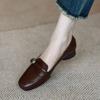 Retro Brown Single Shoes Women's Spring and Autumn New Commuter Flat-soled Small Leather Shoes One Pedal Light-mouth Single Shoes