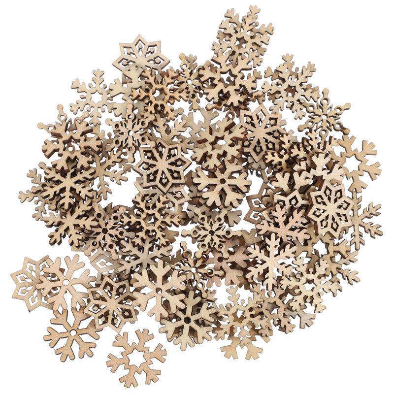 50pcs Christmas Snowflake Wooden Pieces Wooden Cutouts Craft Christmas Snowflake Ornament Christmas Decoration For DIY