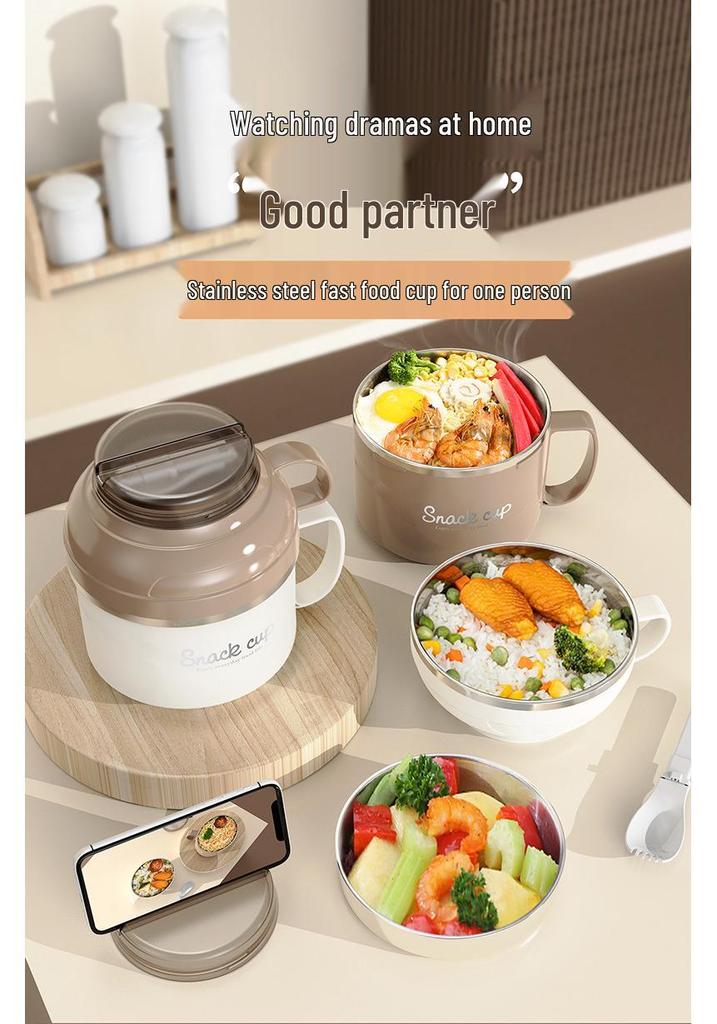 304 Stainless Steel Large Capacity Portable Noodle Bowl with Lid - Double Layer Lunch Box for Dormitory, Office & Canteen