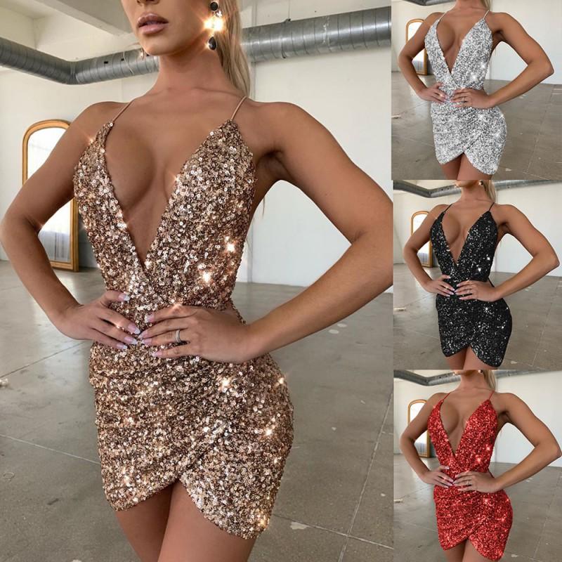 2026 Womens Sequin Spaghetti Strap A-Line Mini Dress High-Waisted Elegant Fit Office Casual Events