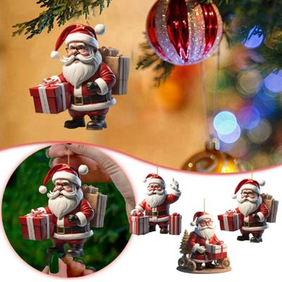 Cartoon Acrylic Cute Santa Christmas Ornaments Xmas Tree Hanging Car Presents For Happy New Year Home Decor Christmas Gift 2024