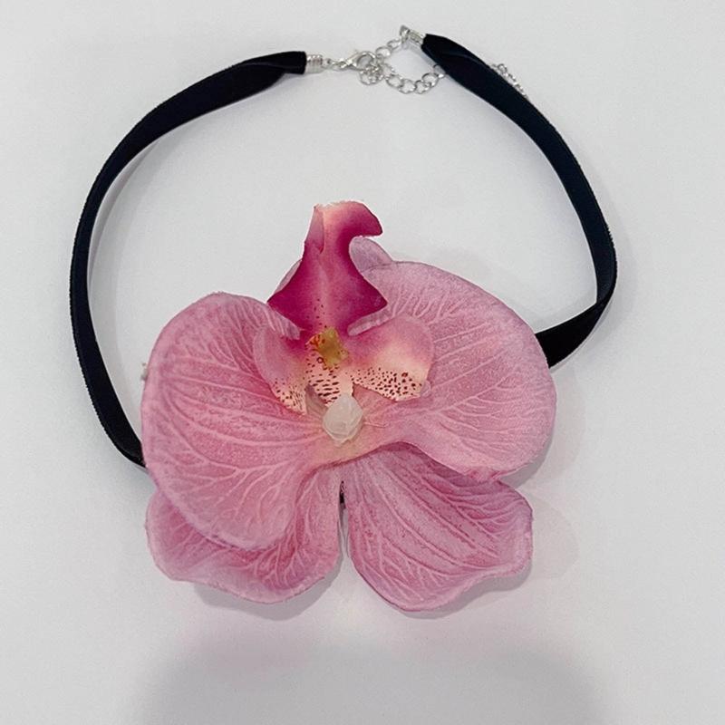 Phalaenopsis Blossom Necklace Simulation Flower Neckchain Women Girls Collarbone Chain Eye Catching Choker Accessory