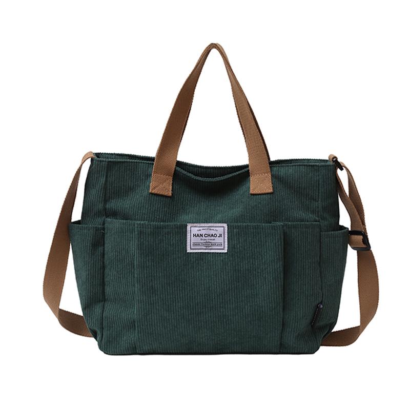 

Большая вместительная сумка-тоут для студентов, вельветовая сумка для занятий, женская сумка через плечо зелёный