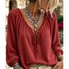 Women S V Neck Drawstring Long Sleeve Waffle Blouse Bohemian Style
