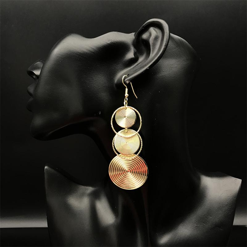 Trendy Electroplated Metal Long Round Hoop Earrings for Women - European & American Style, Formal Dress & Banquet Accessory