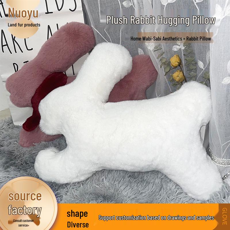 

Large Cute Rabbit Faux Wool Sofa Cushion with Plush Insert 45*50 Scarf 8*55