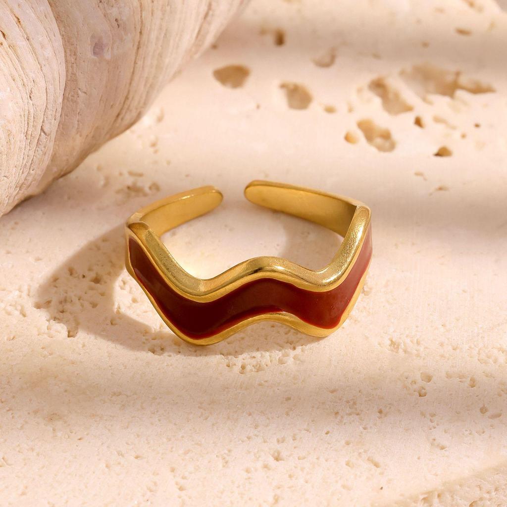 Retro Stainless Steel Drip Oil Irregular Edge Adjustable Ring