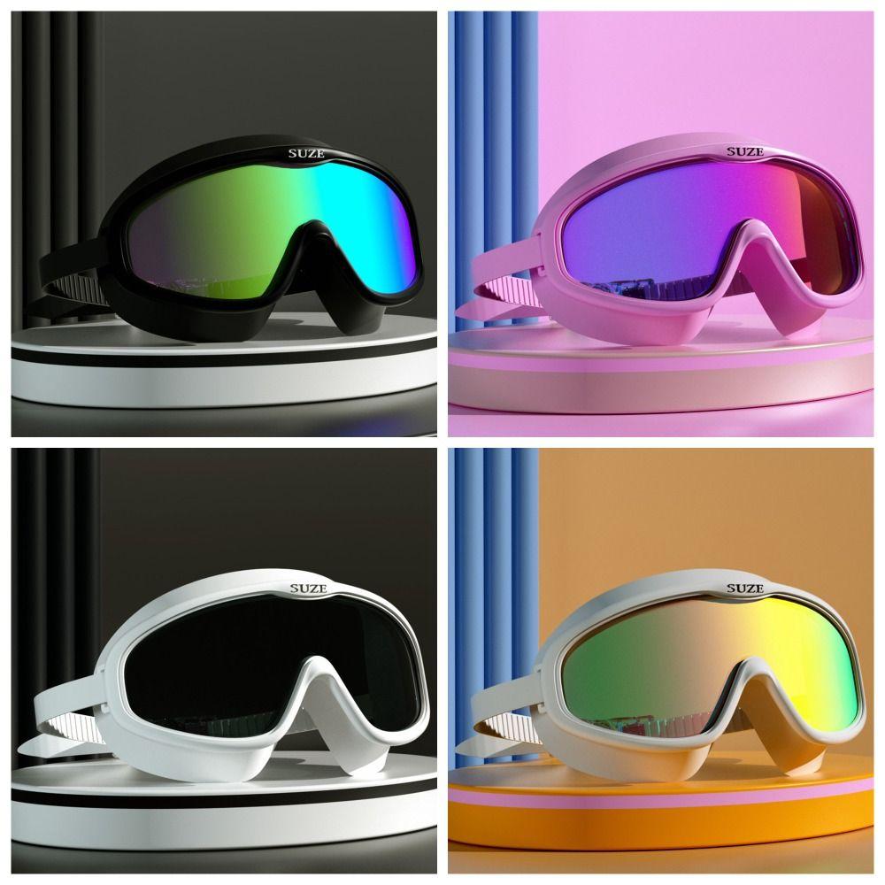 Large Frame Swimming Goggles Anti-fog with Glasses Case Diving Eyewear Silicone Anti-UV Water Racing Glasses Pool