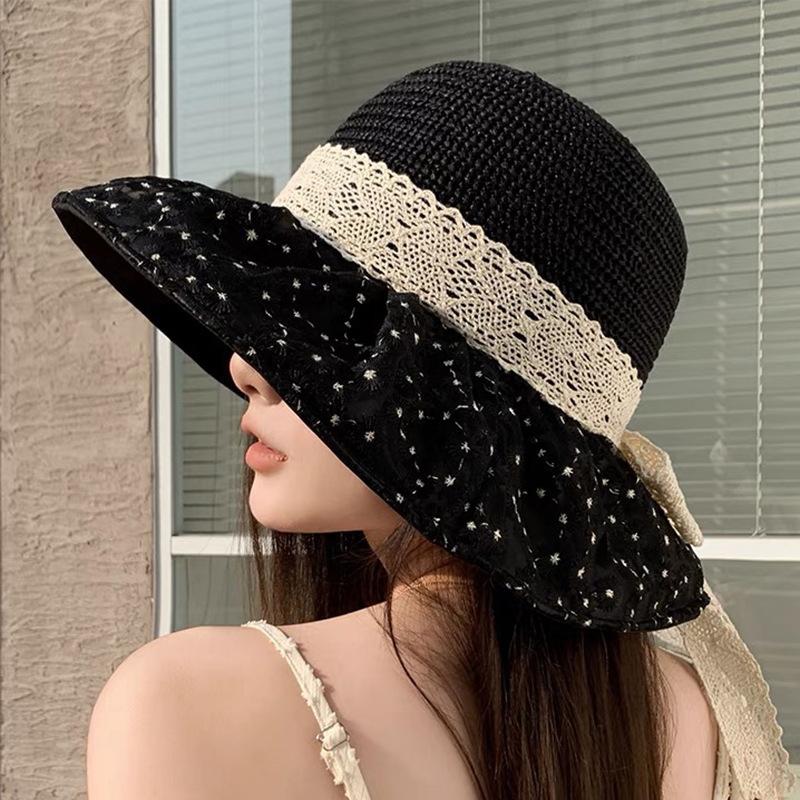 Summer Bow Fisherman Hat Women's New Big Hat Brim Sun Protection Hat Korean Style Beach Hat