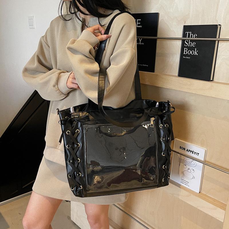 Ribbon woven large-capacity women's second-dimensional bag women's large-capacity soft-sided transparent pvc shoulder bag