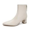 Skinny Boots French Pointed White High-heeled Short Boots Women's Thick Heel 2025 New Women's Boots Medium Boots Women's Medium Heel