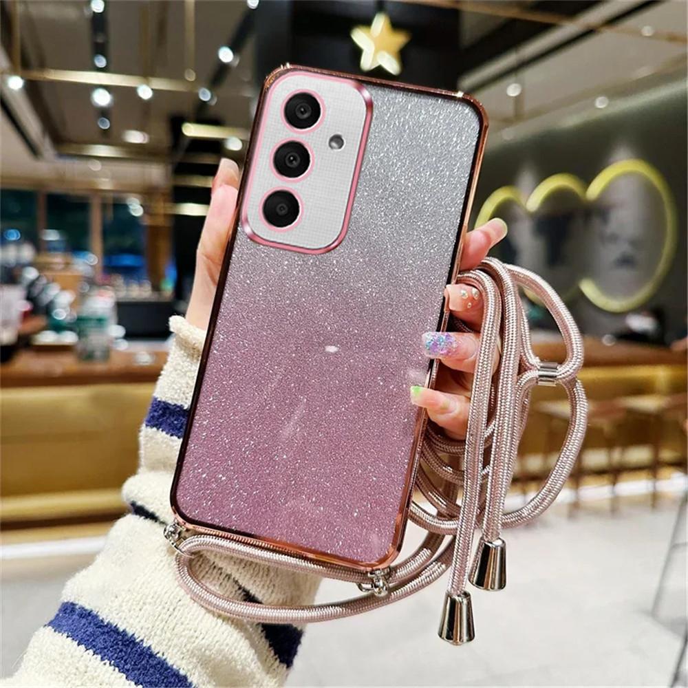 Crossbody Lanyard Gradient Glitter Phone Case For Samsung A05 A15 A25 A35 A55 A14 A24 A34 A54 A13 A23 A33 A53 Soft Plating Cover