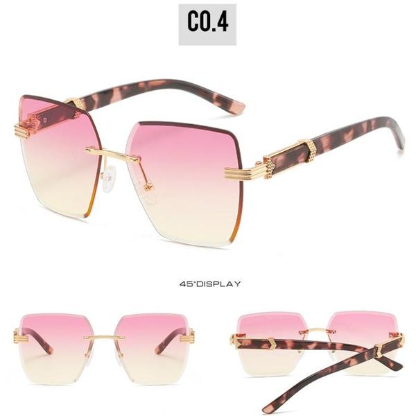 Oversized Rimless Sunglasses for Women Geometric Diamond Cutting Gradient Lens UV Protection Fashion Shades Trendy