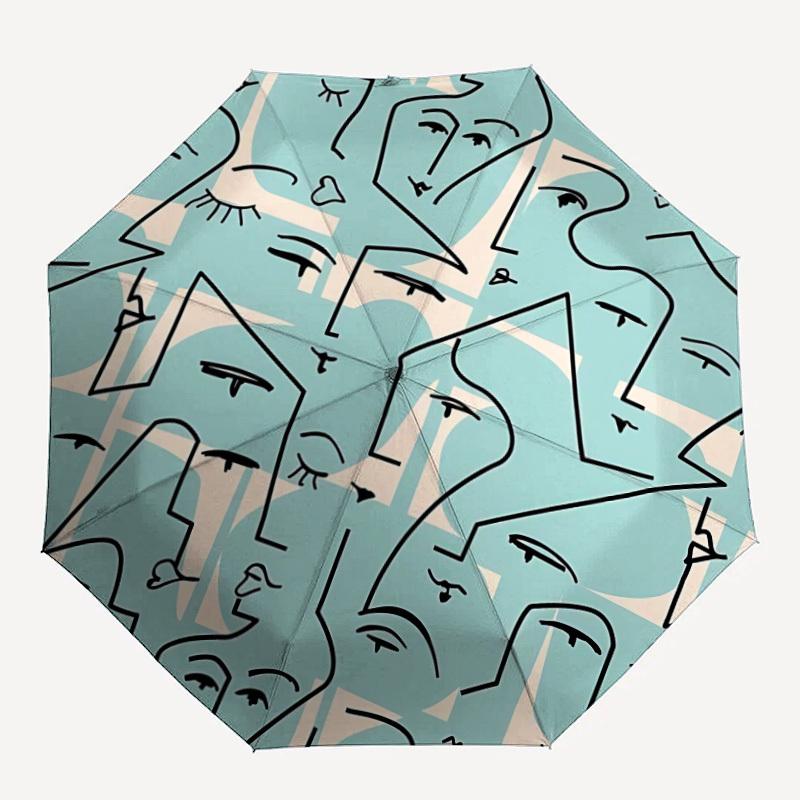 1pc Abstract Faces Automatic Open/close Umbrella, 8-Rib sturdy structure, Auto Folding/Opening, Portable Travel Umbrella for Women,221