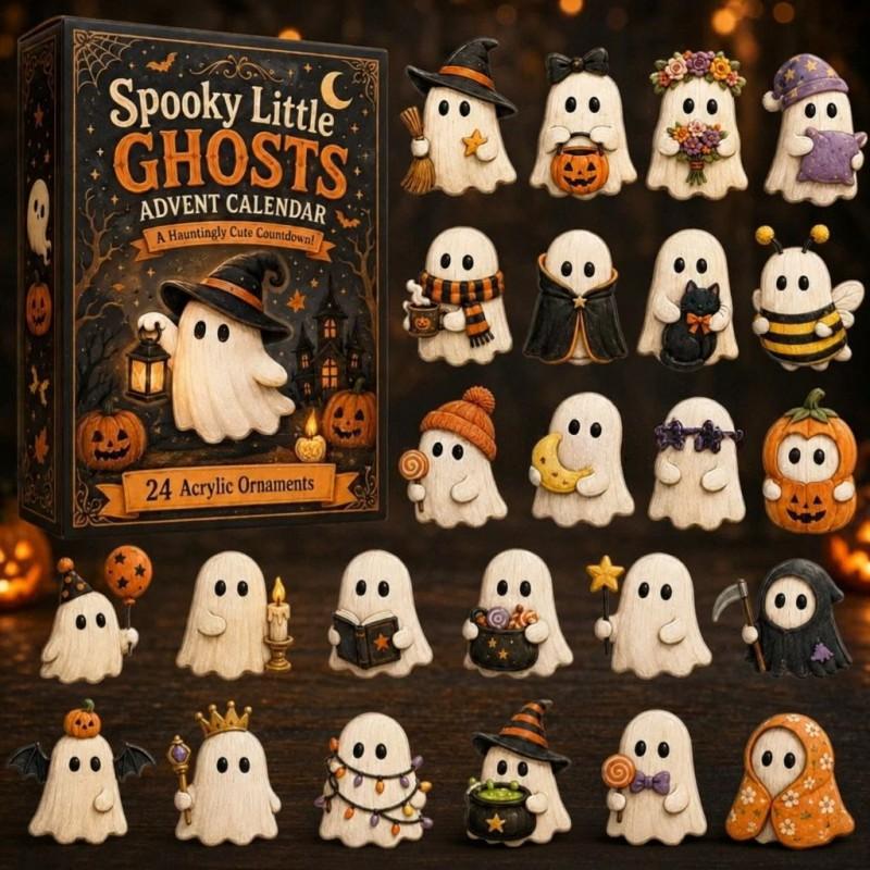 Halloween Ghost Advent Calendar Blind Box Cartoon Acrylic Countdown Holiday Decor 26x18x3cm