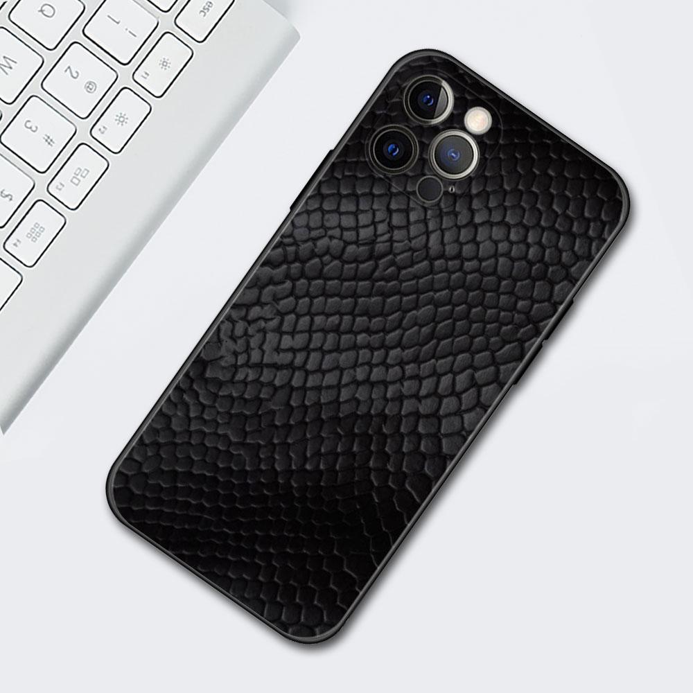 Pink Leather Snake Pattern Cell Phone Case For iPhone 11 13 7 8 Plus XR 12 Pro Max X 6 6s XS 12 Mini 5 SE Cover Black Soft Coque
