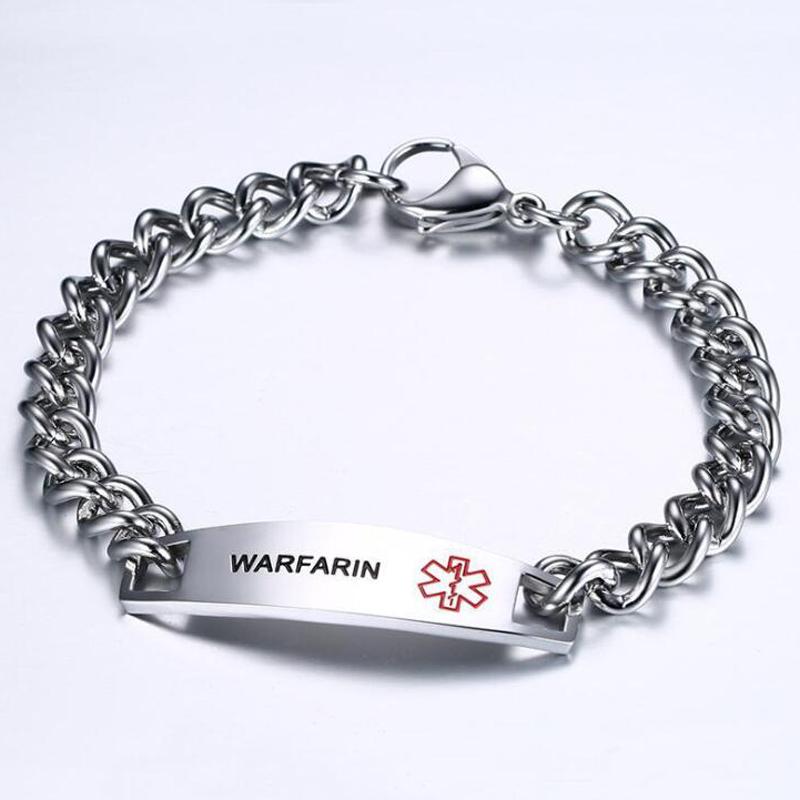 Surgical Stainless Steel Chain Medical Alert ID Bracelets Type 2 Diabetes Medical Bracelet for Women and Men