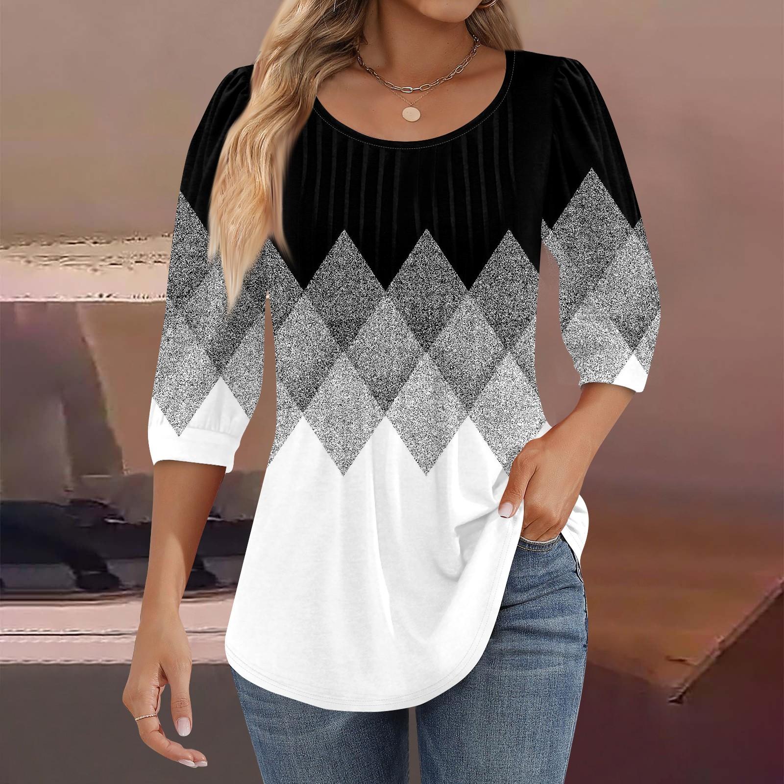 

Женские туники с пышными рукавами 3/4, топы, плиссированные блузки с воротником, повседневные свободные весенне-летние футболки XXL чёрный