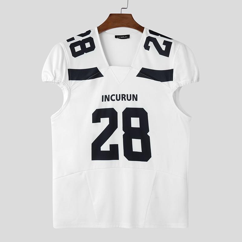 INCERUN Summer Men Short Sleeve Letter Print Sport Casual T-shirts Tops 4XL белый