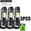 USB Rechargeable Mini Flashlight COB+XPE Portable Built-in Battery Zoomable Small Torch 3 Mode Camping Emergency Flashlights