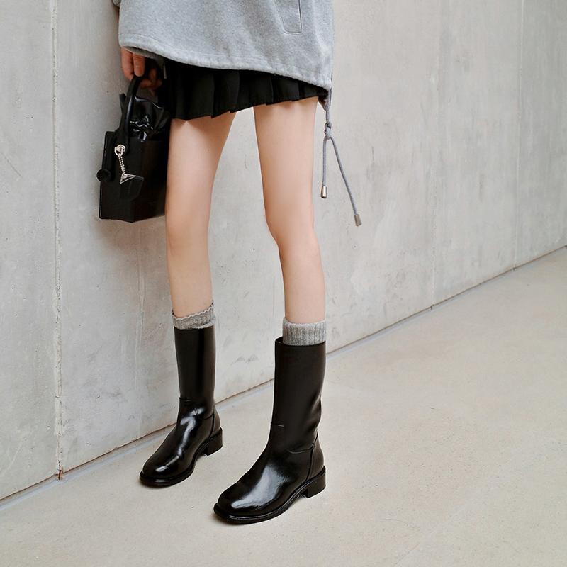 Fashion 2024 New Fall Shoes Round Toe Thick Heel Women Shoes Winter Women Boots Mid-calf Casual Platform Boots Motorcycle Boots