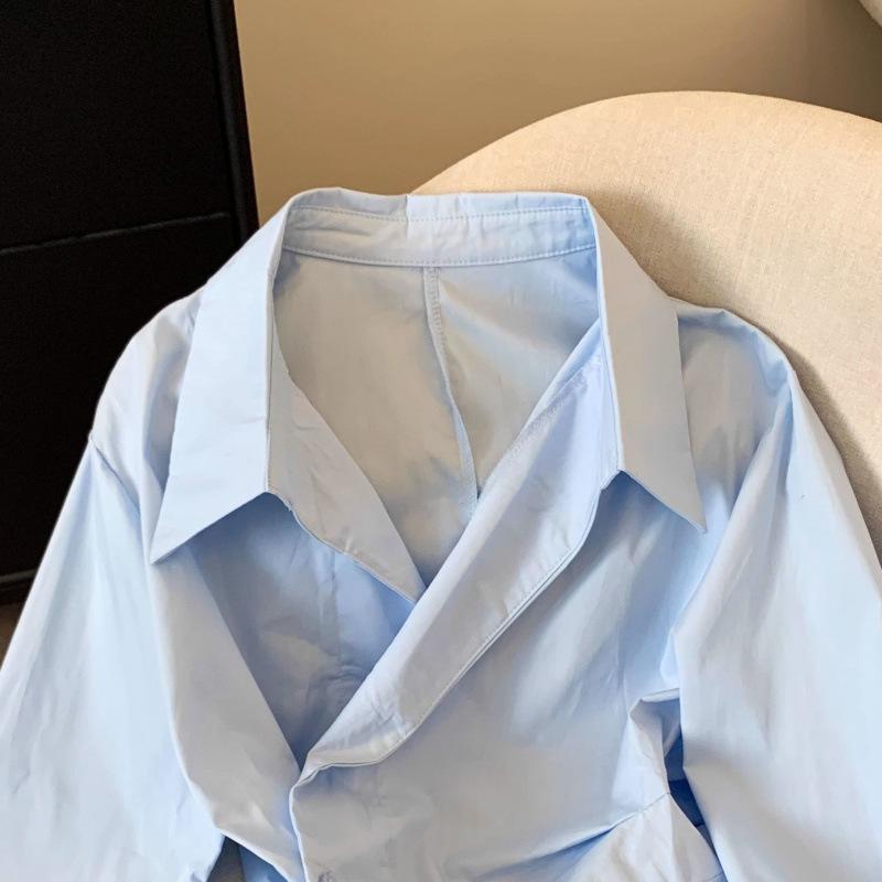 Spring Summer Designer Irregular Long Sleeve Polo Shirt Women Tunic White Elegant Basic Top Blouse Ladies Work Wear Shirts
