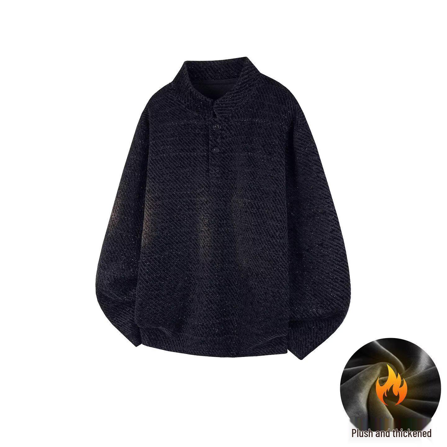 Men s Velvet Hoodie: Casual Loose-Fit Henley for Autumn/Winter 2XL