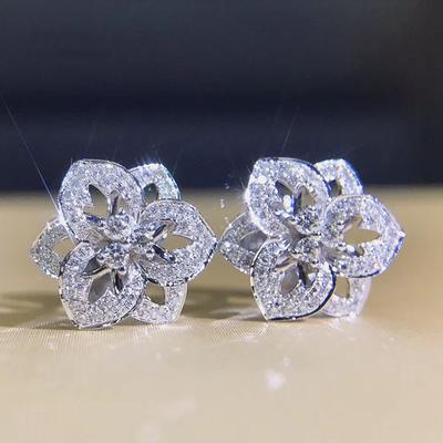 Fashion Luxury Flower Earrings Women Inlaid Crystal Zircon For Party Stylish Accessories Daily Wear Jewelry Newly
