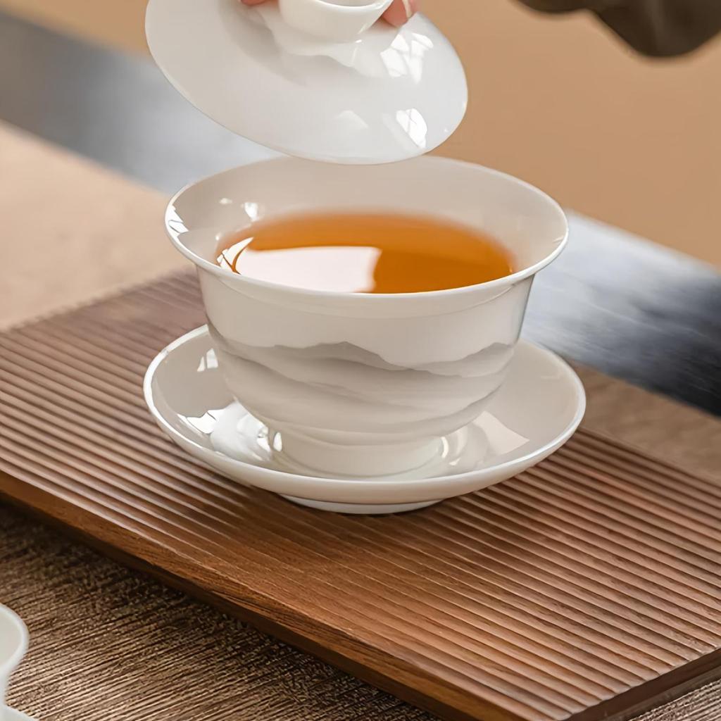 High Temperature White Porcelain Kung Fu Tea Set Household Tea Bowl Tea Set With Lid