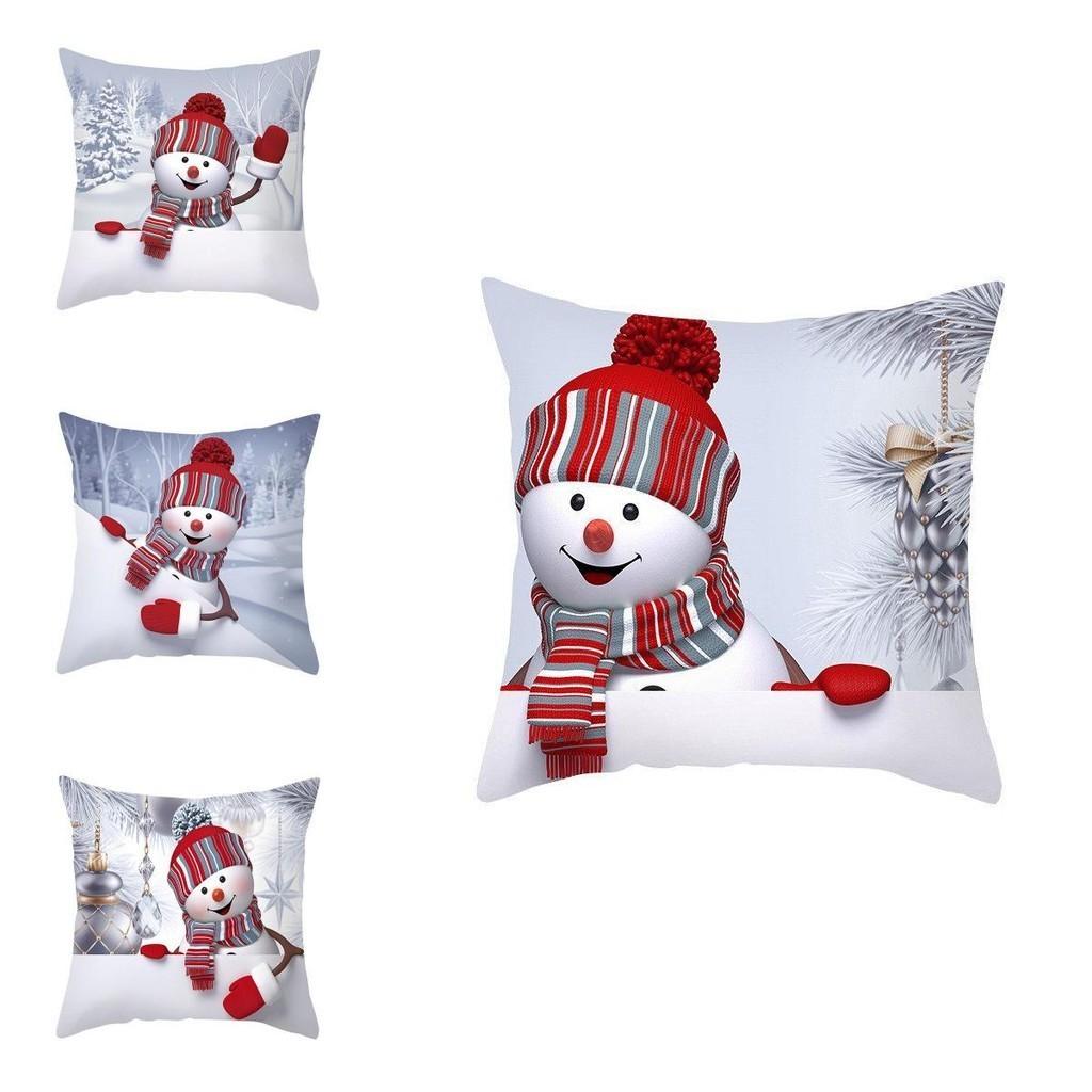 Cozy 18" Christmas Cushion Cover Featuring Cute Santa Claus And Snowman For Holiday Charm