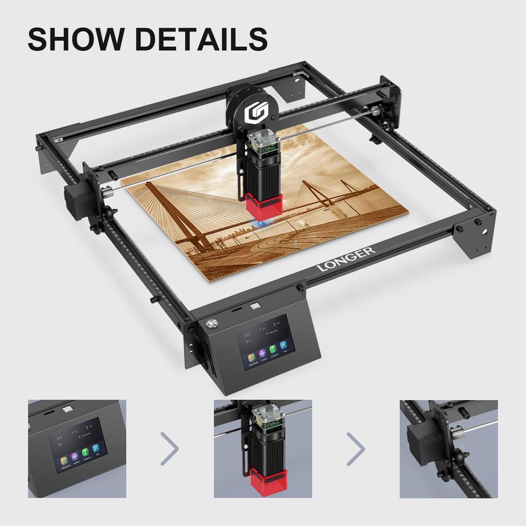 LONGER Ray5 10W Laser Engraver with Engraving Area 400x400mm 3.5   Touchscreen 32 bit Motherboard Support App WIFI USB
