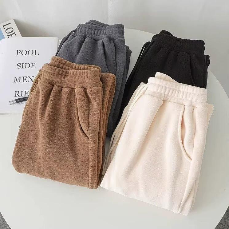 Polar Fleece Pants Men High Waist Thickening All-match Beam Feet Leggings Loose Solid Waist Drawstring Casual Harlan Pants