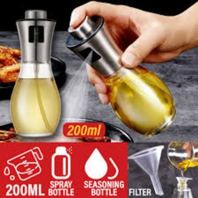 200ML Oil Sprayer for Cooking with Funnel Oil Spray Bottle Stainless Steel Oil Dispenser Glass Bottle for Cooking