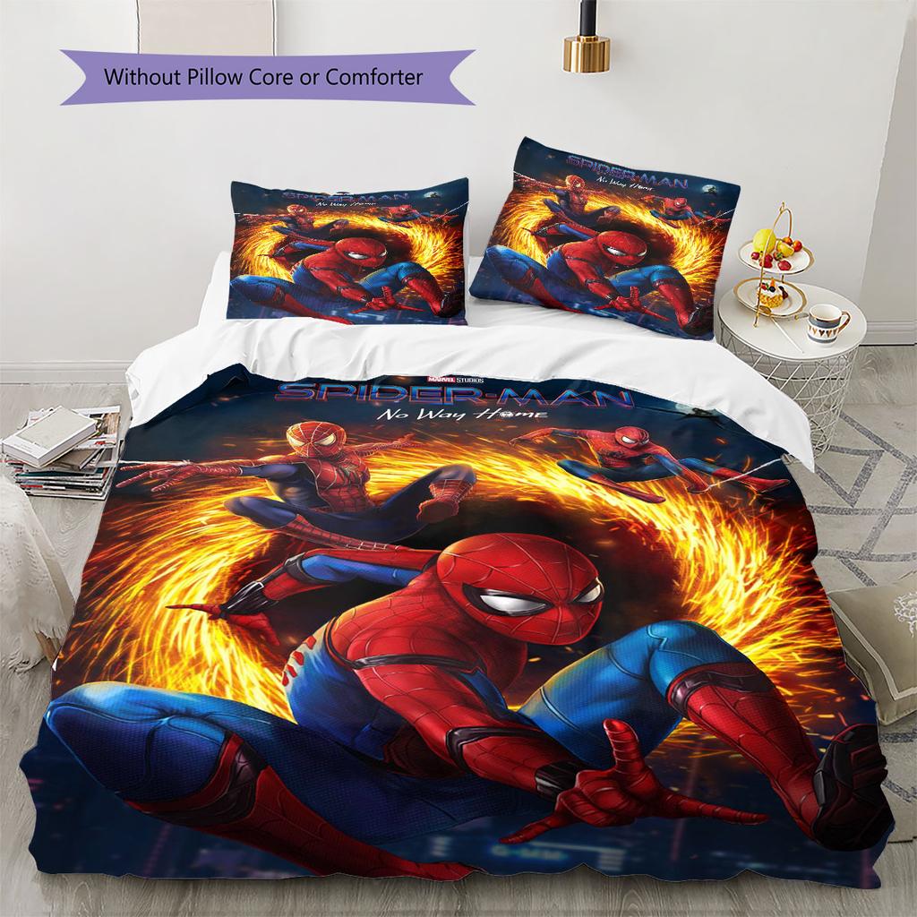 Superhero Series Spider-Man Cartoon Pattern Bedroom Three-piece Duvet Cover Bedding Set for Children.